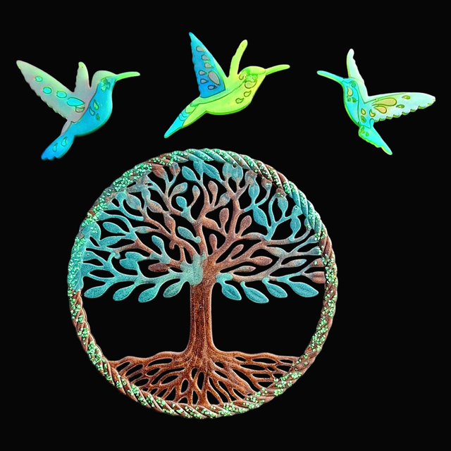 Suspension artisanale en résine Arbre de Vie et Colibris
