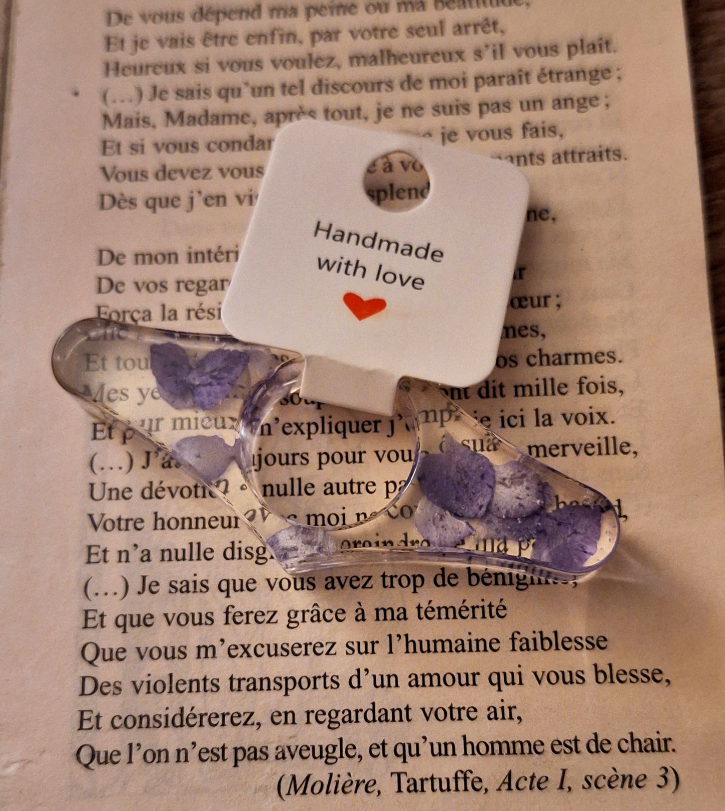 Bague de Lecture Porte-Page en Résine Époxy Transparente et Fleurs Séchées