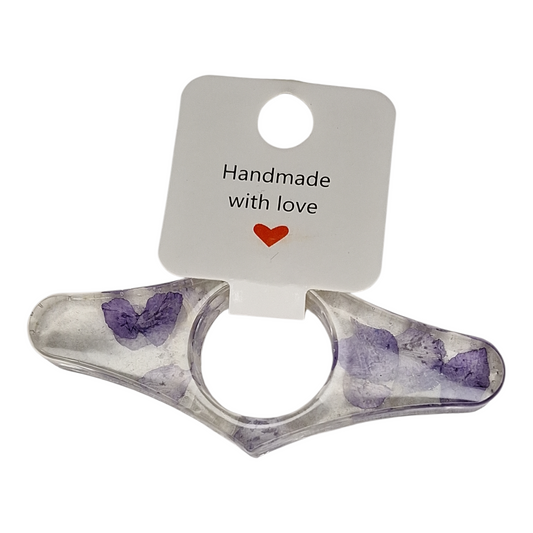 Bague de Lecture Porte-Page en Résine Époxy Transparente et Fleurs Séchées