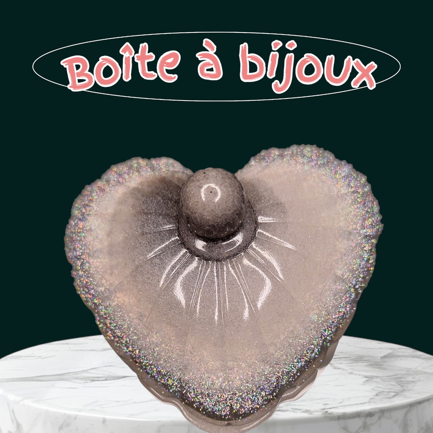 Boîte à Bijoux Cœur Résine Paillettes Holographiques
