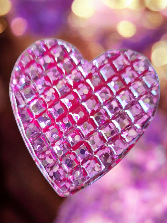 Boîte à Bijoux Cœur Scintillant en Résine Magenta - Paillettes Holographiques