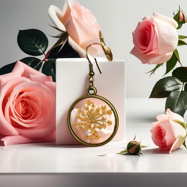 Boucles d'oreilles artisanales en résine, originales modernes avec fleurs ou inclusion cadeau à offrir pour elle accessoire de mode tendance