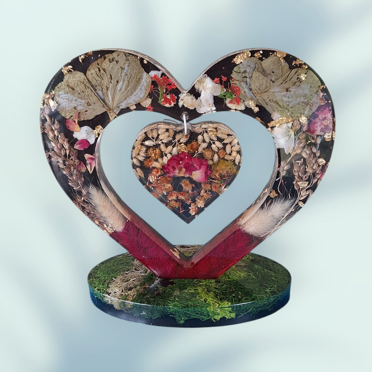Cœur décoratif en résine époxy avec fleurs séchées – Cadeau unique Saint Valentin, mariage, anniversaire
