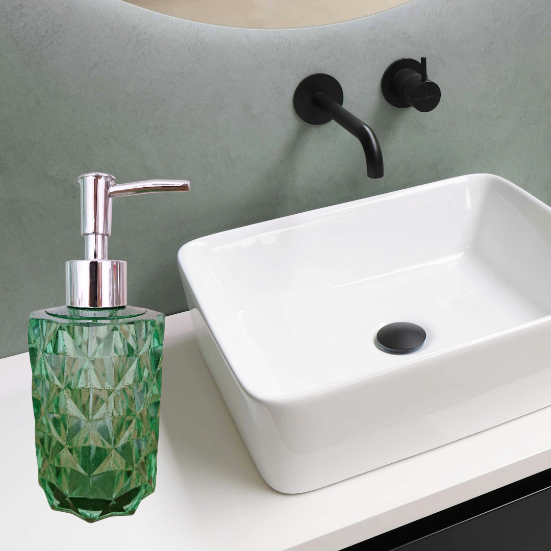 Distributeur de savon en résine époxy - Vert pailleté