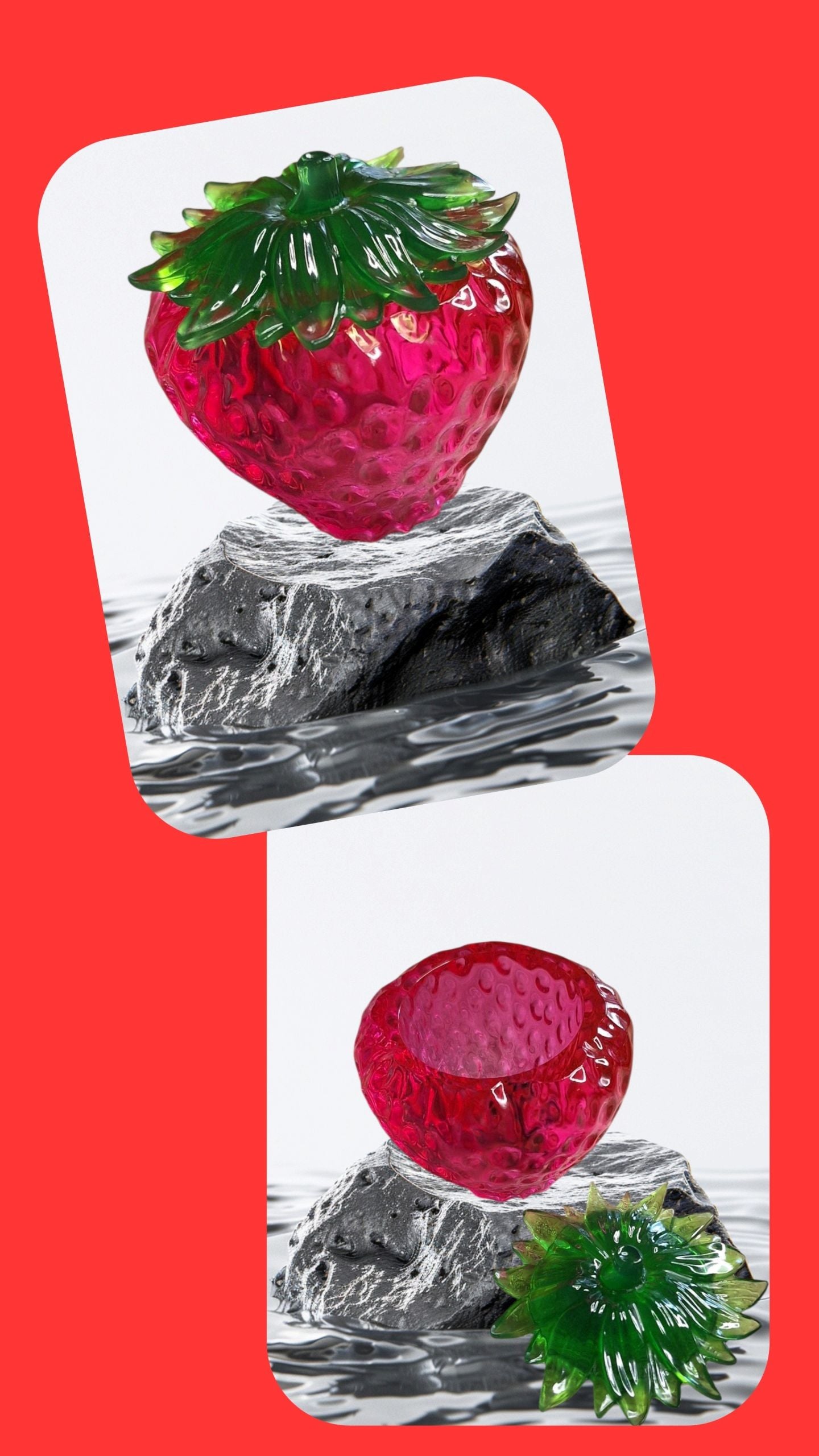 Boîte fraise en résine époxy – Rangement déco fruité