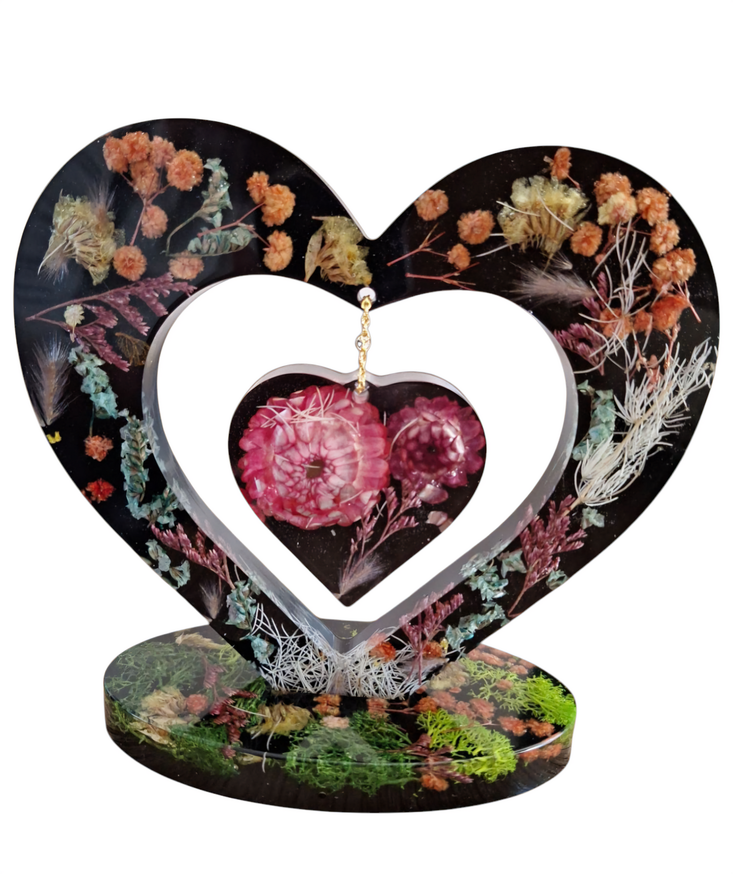 Cœur en Résine avec Fleurs Séchées - Cadeau Romantique Unique