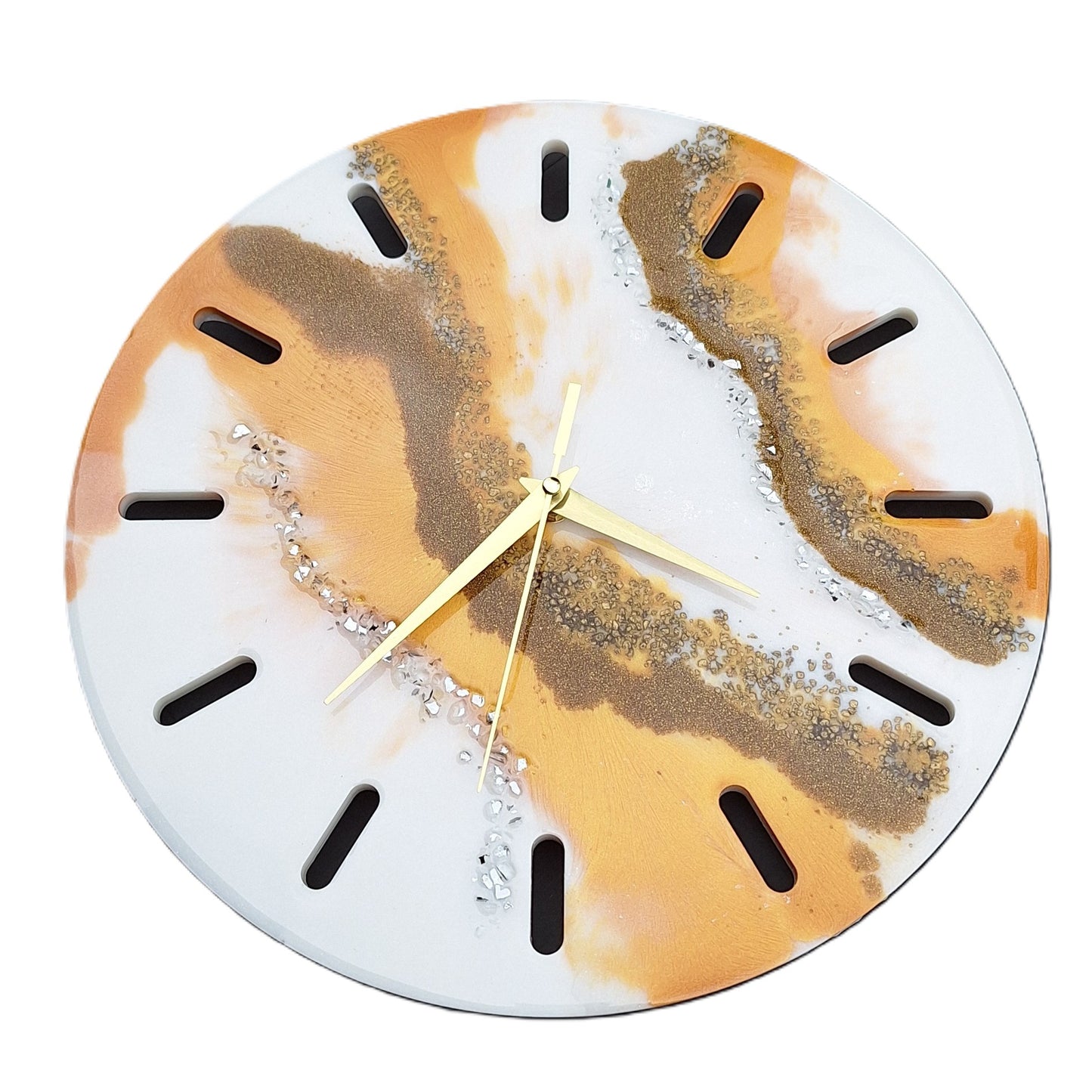 Horloge murale en résine époxy – Design géode doré et blanc, décoration artisanale unique