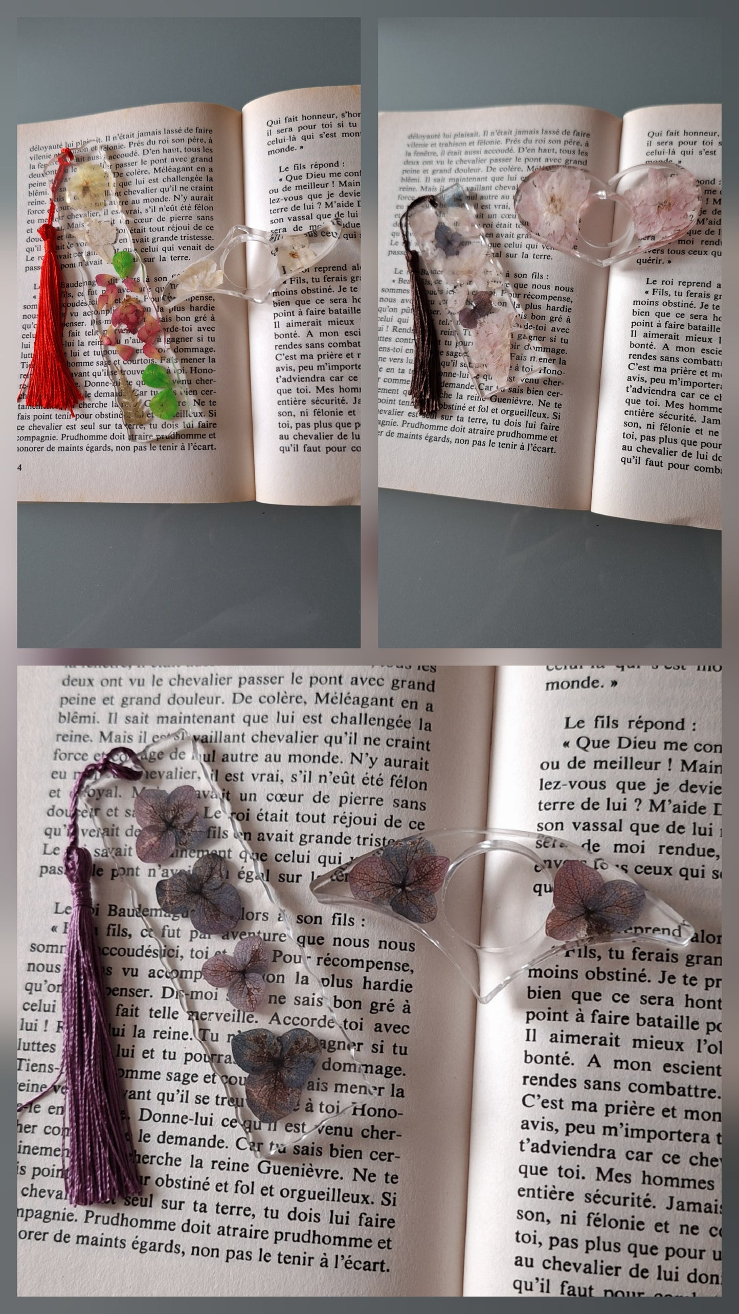 🌸Marque-pages en résine + bague de lecture assortie – Fleurs naturelles séchées 🌸