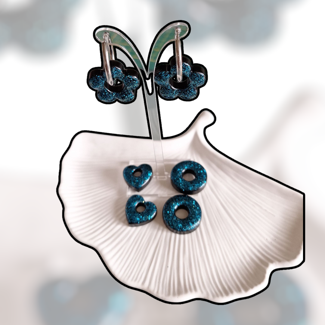 Boucles d’oreilles avec pampilles interchangeables – Fleurs, cœurs, étoiles et anneaux