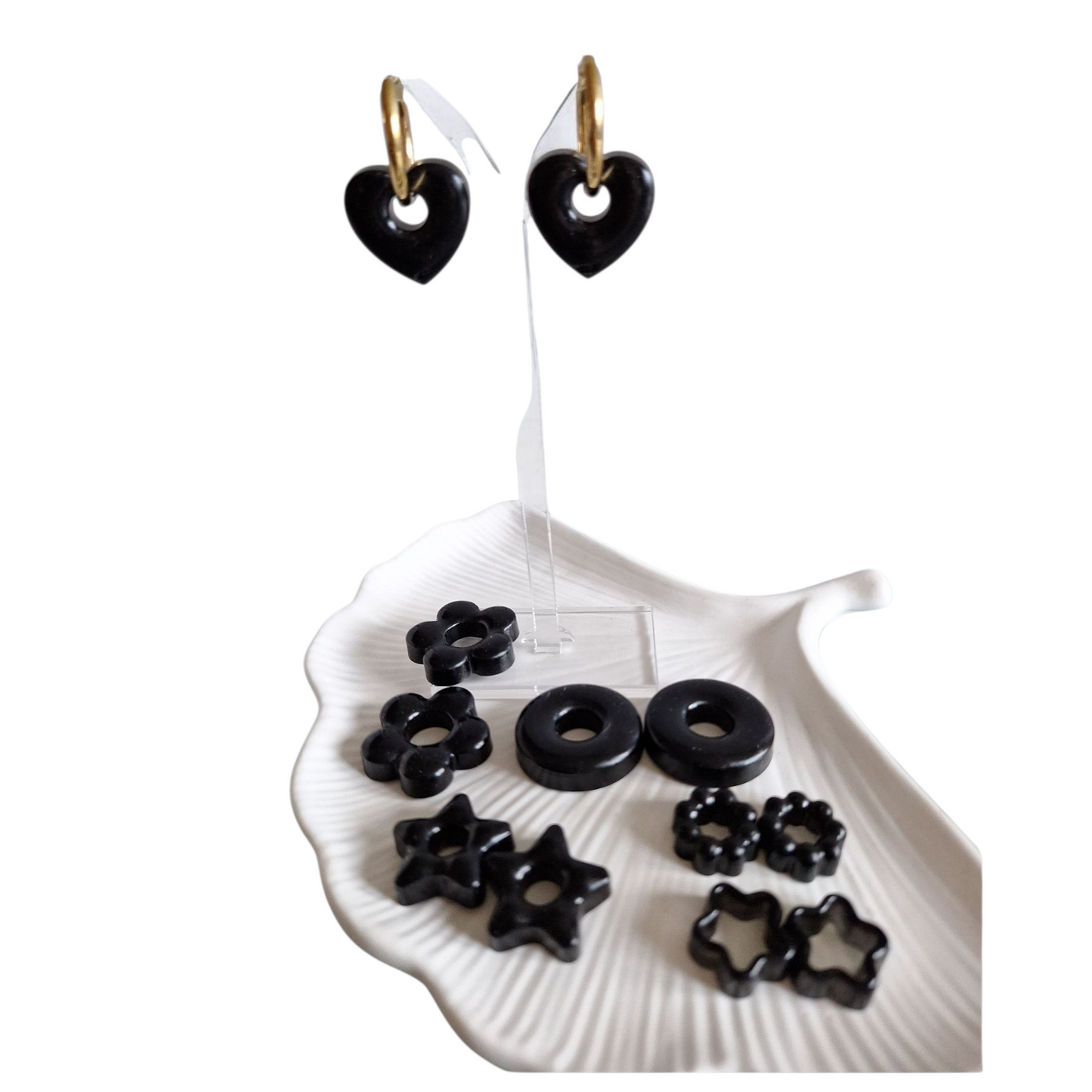 Boucles d’oreilles avec pampilles interchangeables – Fleurs, cœurs, étoiles et anneaux