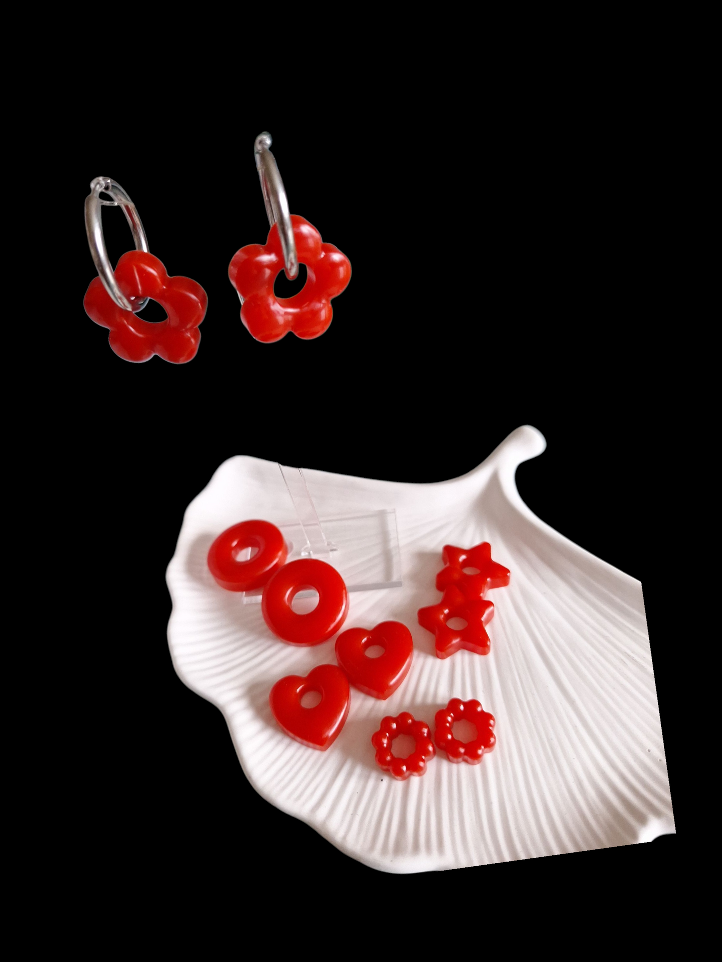 Boucles d’oreilles avec pampilles interchangeables – Fleurs, cœurs, étoiles et anneaux