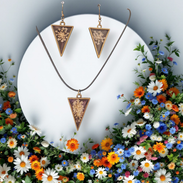 Parure élégante en résine époxy – Inclusion de fleurs séchées