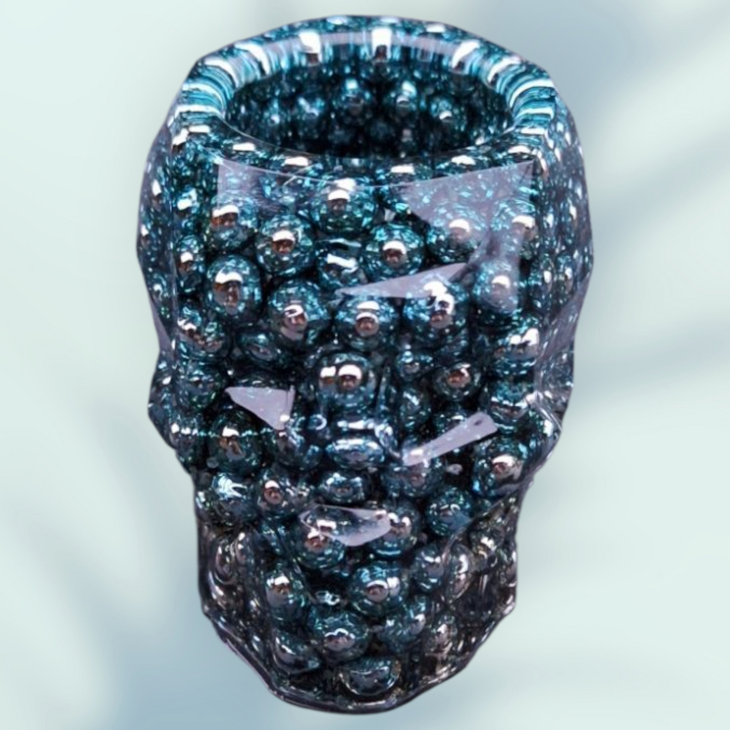 đïž Pot Ă Stylos "Skull" en RĂ©sine Ăpoxy â Bleu PerlĂ©