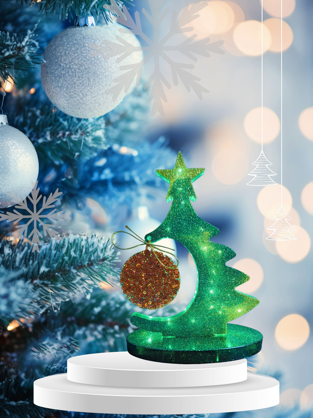 Décoration sapin de Noël lumineux résine époxy paillettes idée cadeaux