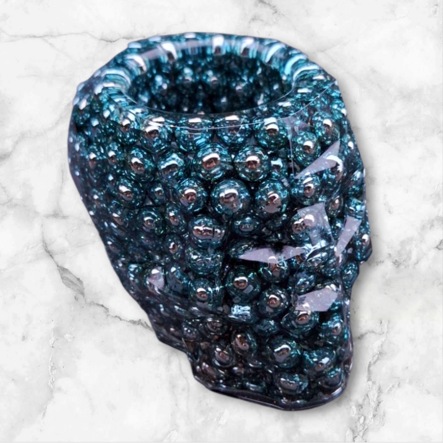 đïž Pot Ă Stylos "Skull" en RĂ©sine Ăpoxy â Bleu PerlĂ©