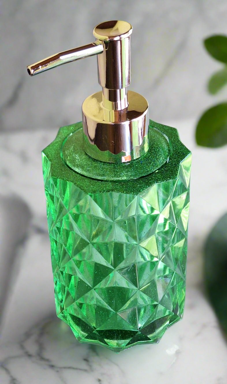 Distributeur de savon en résine époxy - Vert pailleté