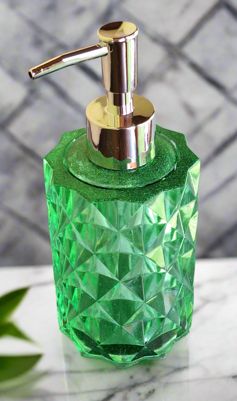 Distributeur de savon en résine époxy - Vert pailleté
