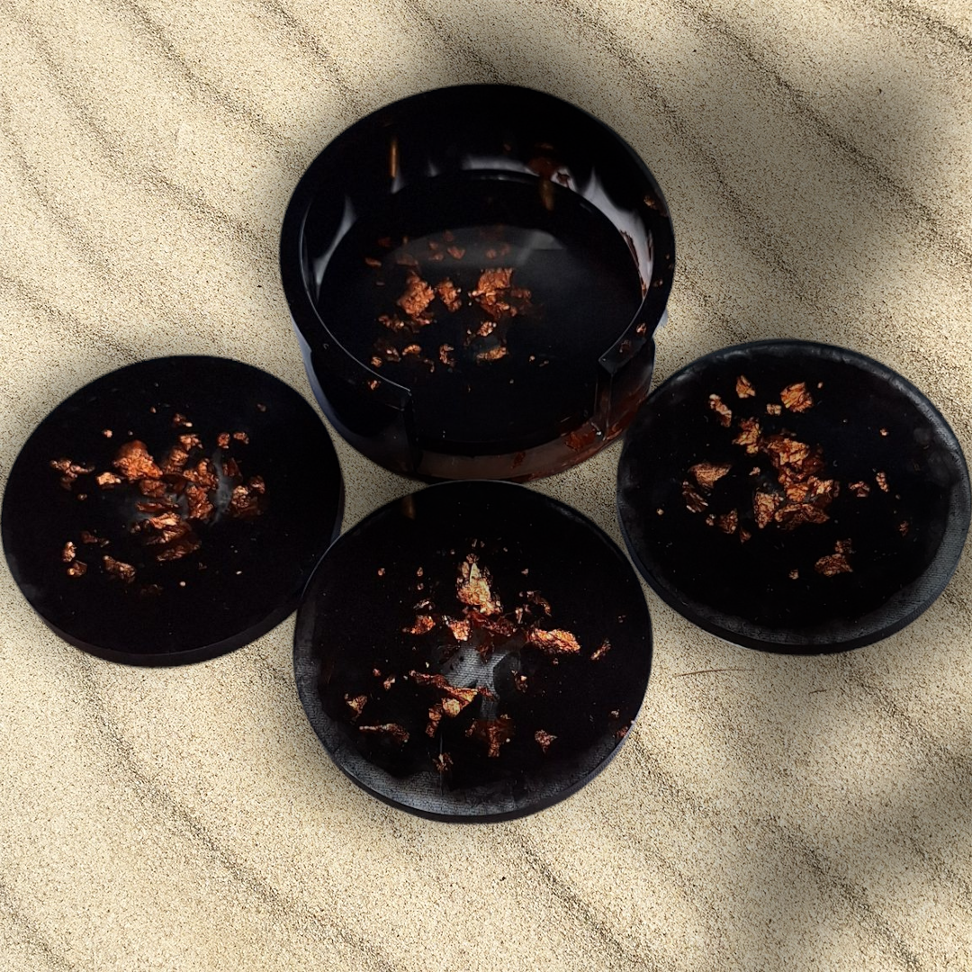 Dessous de verres en résine époxy noir scintillant – Élégance artisanale