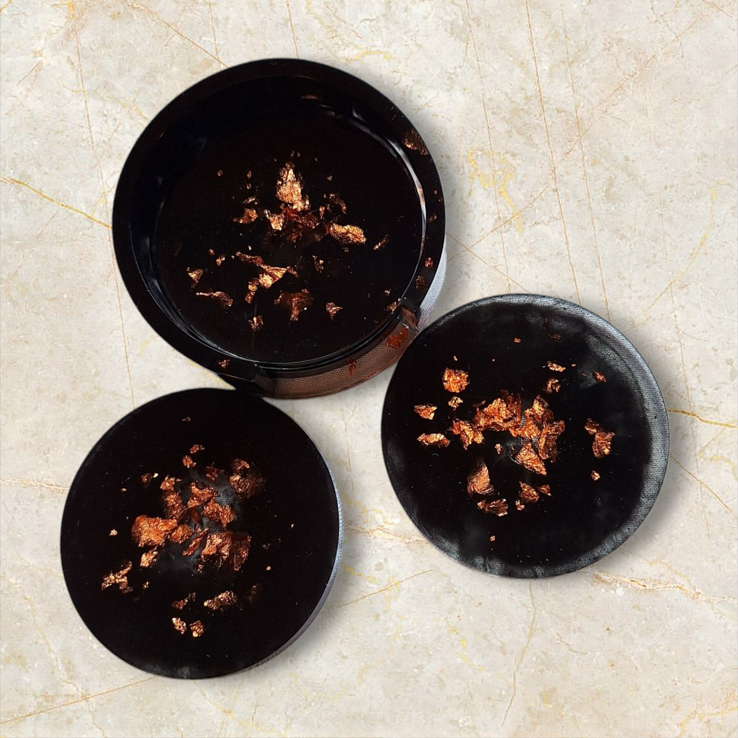 Dessous de verres en résine époxy noir scintillant – Élégance artisanale