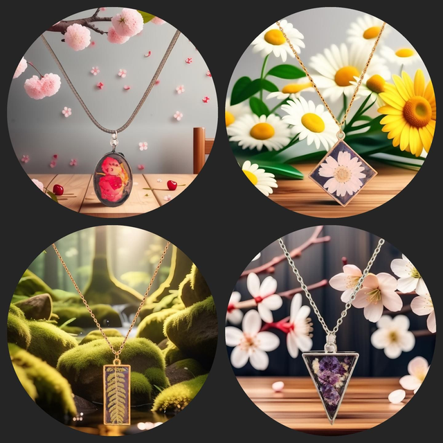 Collier en résine avec fleurs naturelles séchées – Bijou artisanal unique