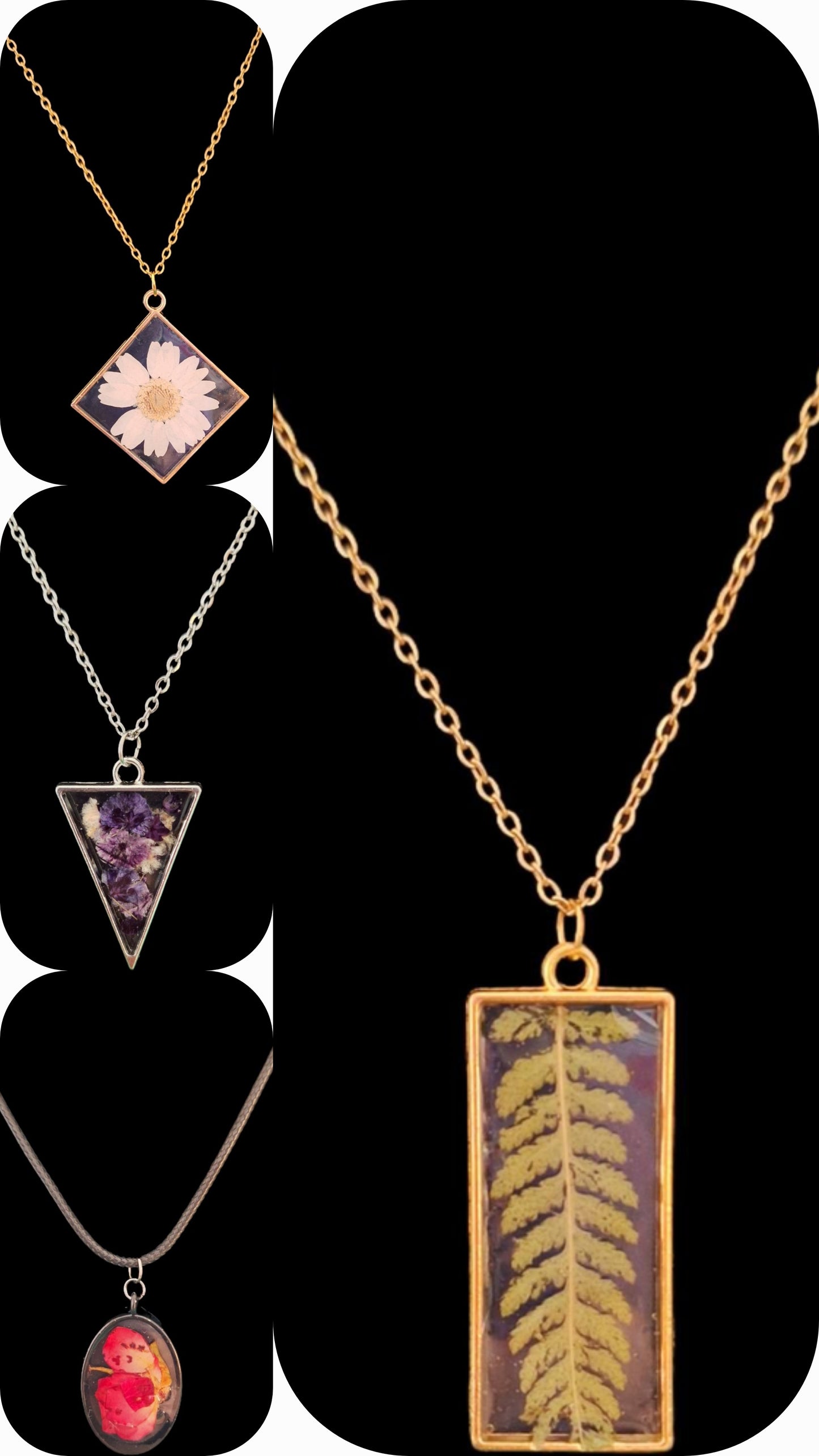 Collier en résine avec fleurs naturelles séchées – Bijou artisanal unique