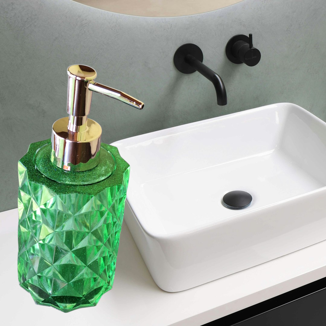 Distributeur de savon en résine époxy - Vert pailleté