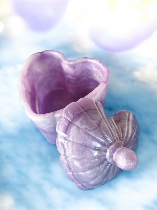 Boîte cœur en résine époxy nacrée violette – Création artisanale unique💜