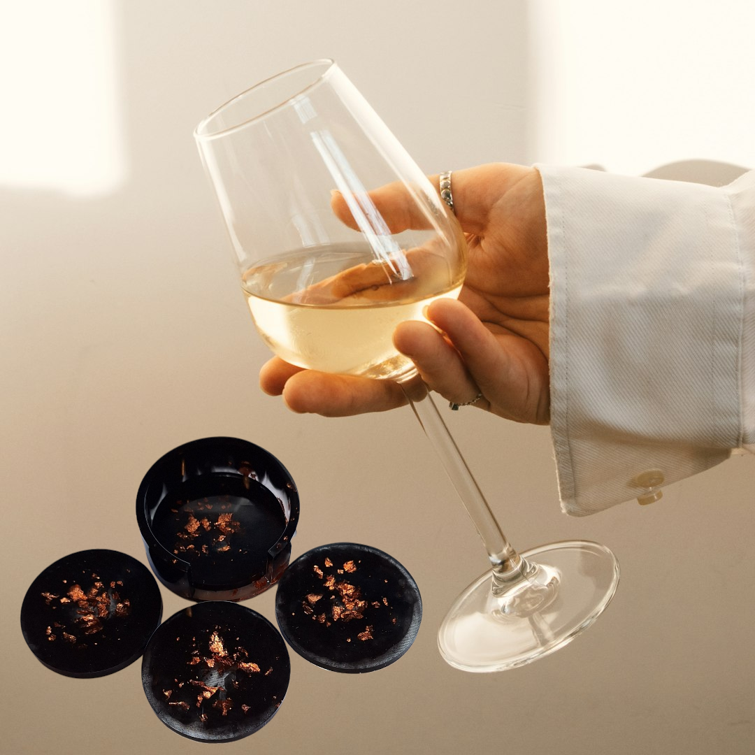 Dessous de verres en résine époxy noir scintillant – Élégance artisanale