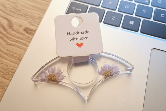 Bague de Lecture Porte-Page en Résine Époxy Transparente et Fleurs Séchées