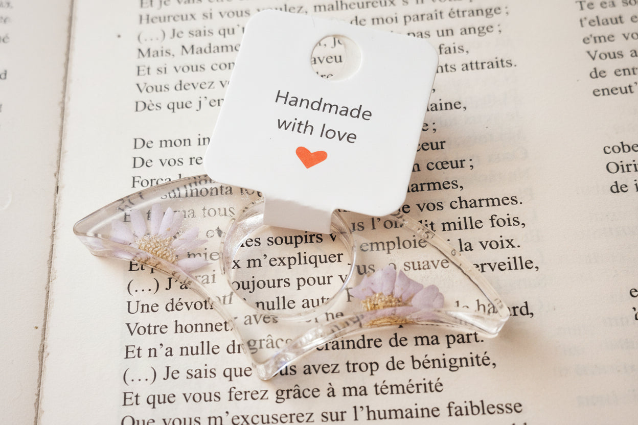 Bague de Lecture Porte-Page en Résine Époxy Transparente et Fleurs Séchées