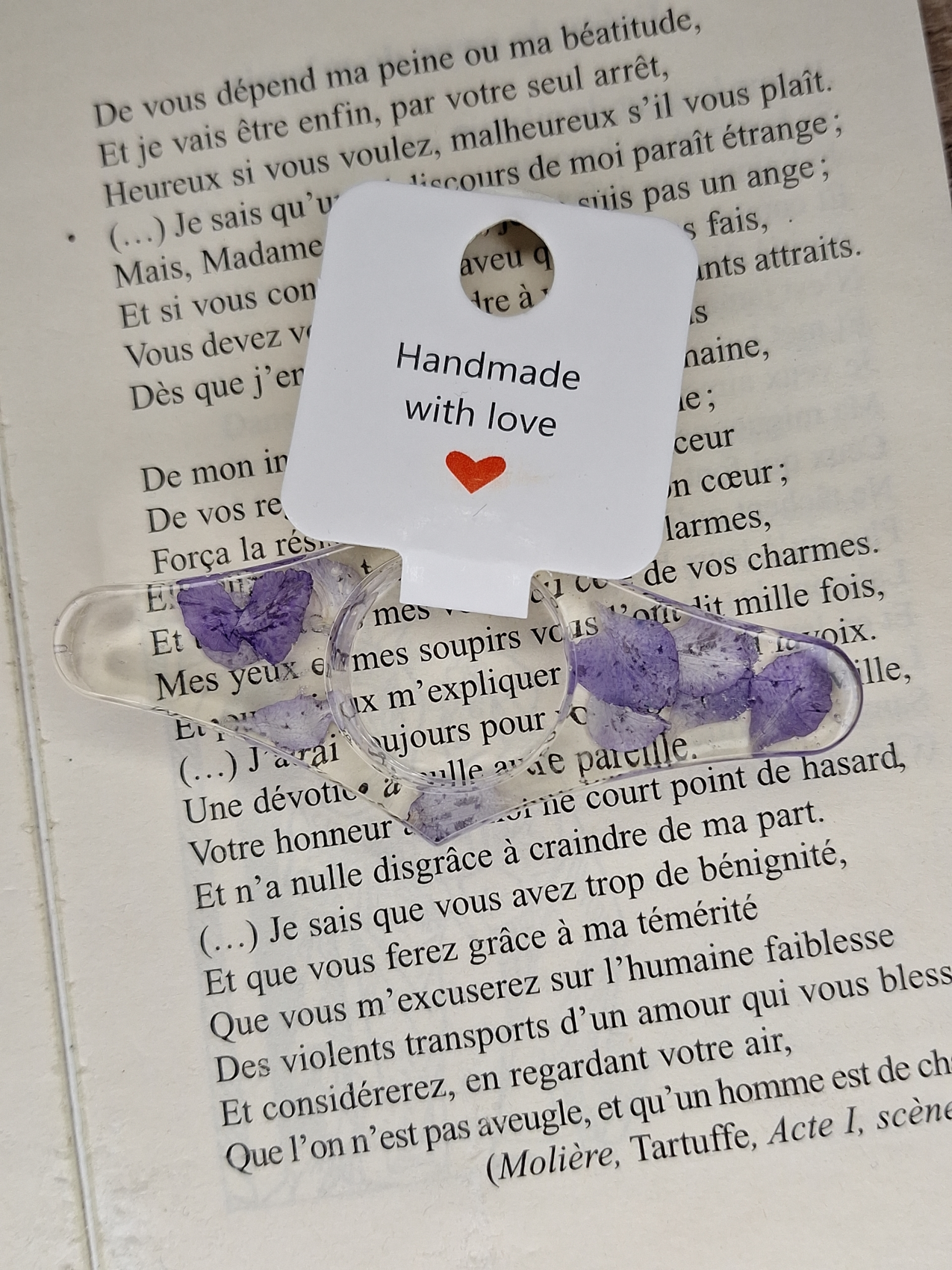 Bague de Lecture Porte-Page en Résine Époxy Transparente et Fleurs Séchées