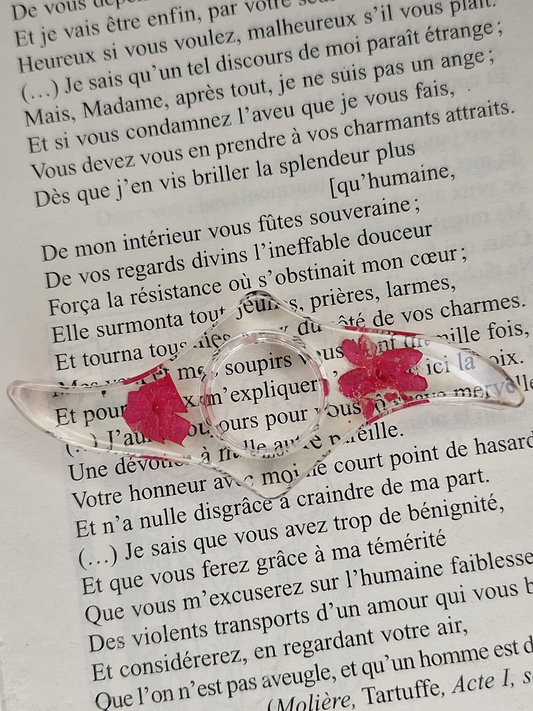 Bague de Lecture Porte-Page en Résine Époxy Transparente et Fleurs Séchées
