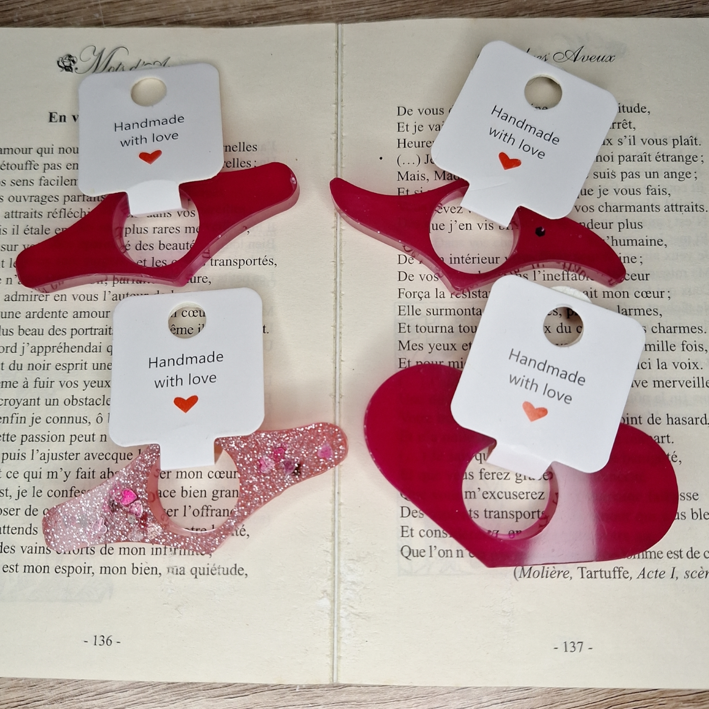 Bagues de lecture accessoires de livre résine époxy cadeau à offrir enseignants Atsem anniversaire fête des mères pères rentrée classes école