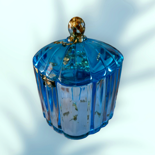 Boîte à bijoux cœur en résine époxy | Bleu et feuilles d'or