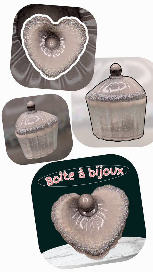 Boîte à Bijoux Cœur Résine Paillettes Holographiques