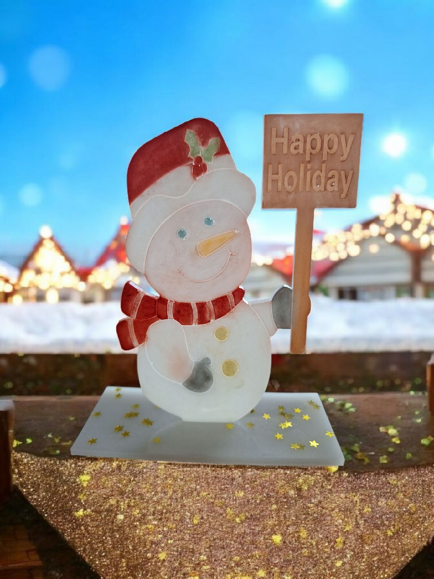 Décoration de Noël en Résine Époxy : Figurine Lumineuse Père Noël, Bonhomme de Neige et Sapin