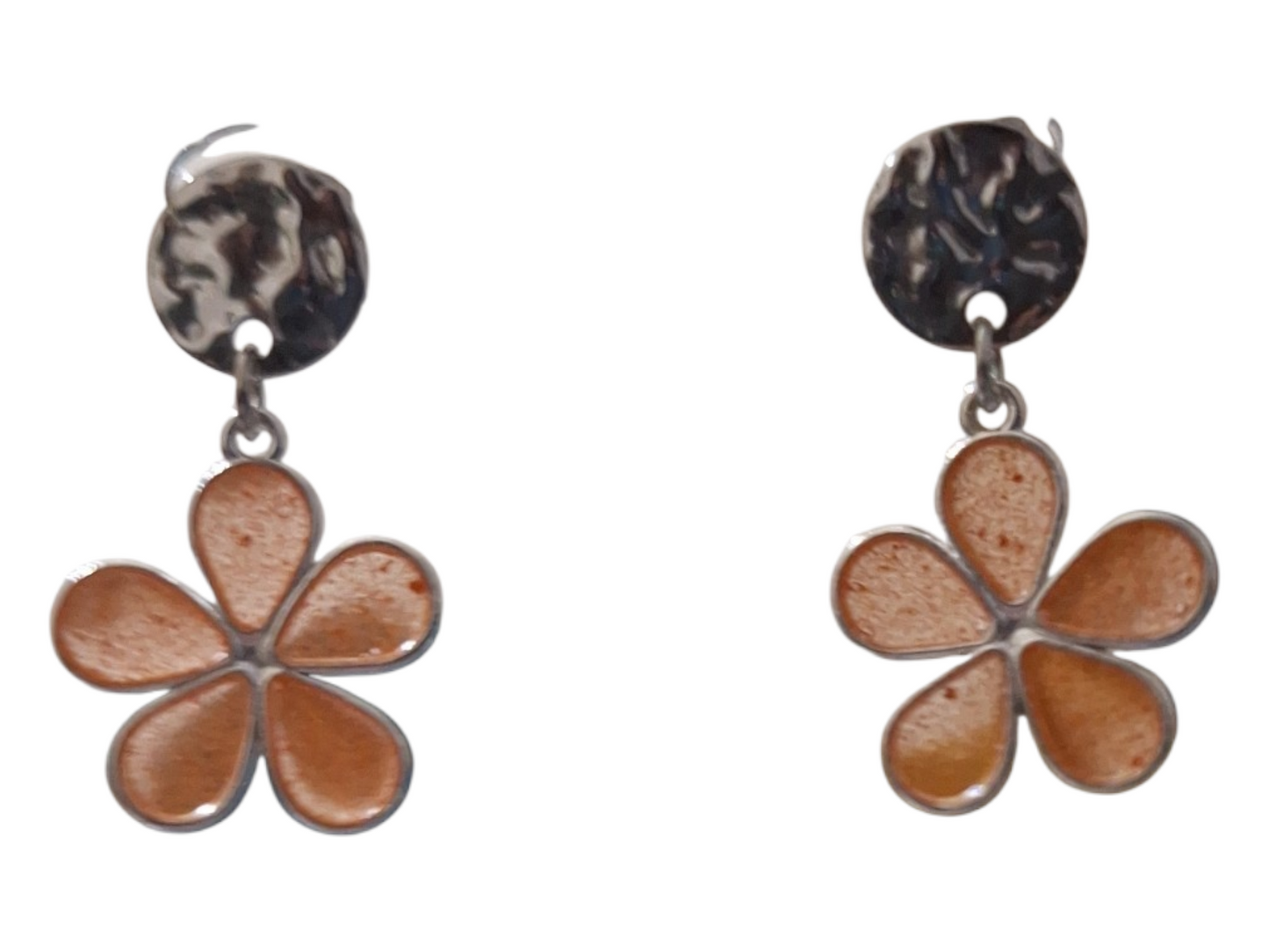 Boucles d'oreilles Fleurs en Résine - Pastille Martèlée Argentée