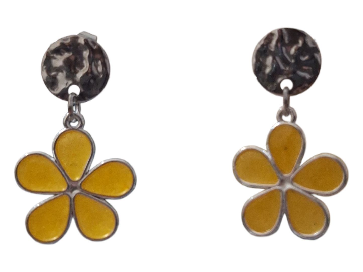 Boucles d'oreilles Fleurs en Résine - Pastille Martèlée Argentée