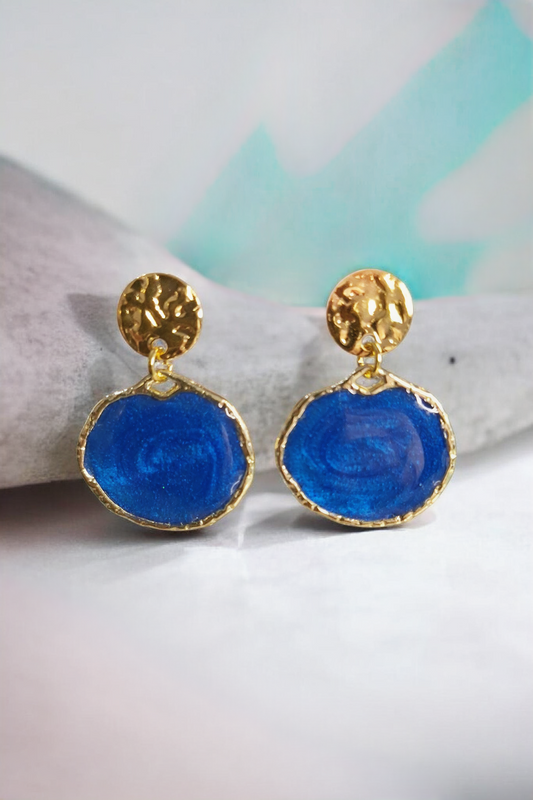 Boucles d'oreilles "Lagon Bleu" – Pastilles Dorées et Résine Émaillée