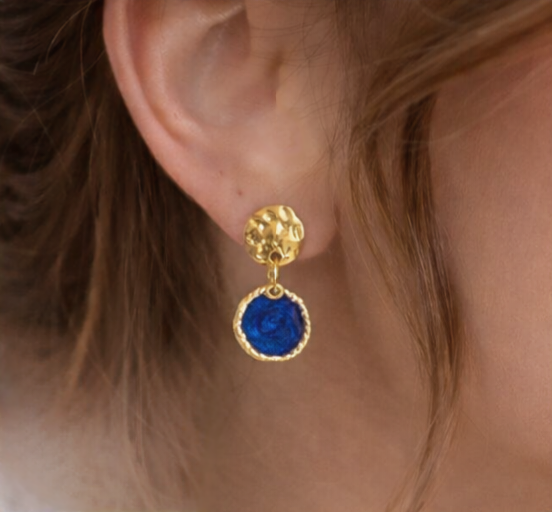 Boucles d'oreilles "Lagon Bleu" – Pastilles Dorées et Résine Émaillée