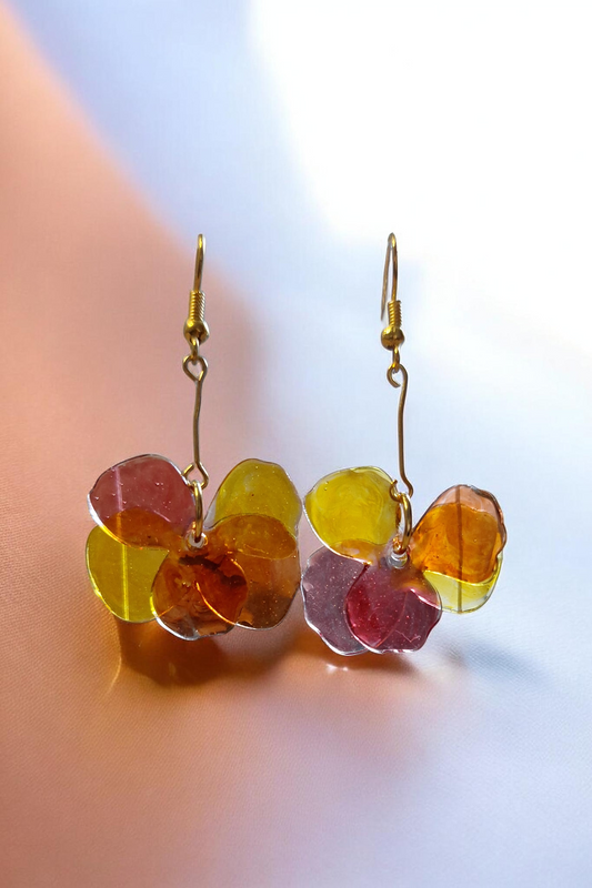 Boucles d'oreilles "Feuillage d'Automne" en Résine Translucide et Doré