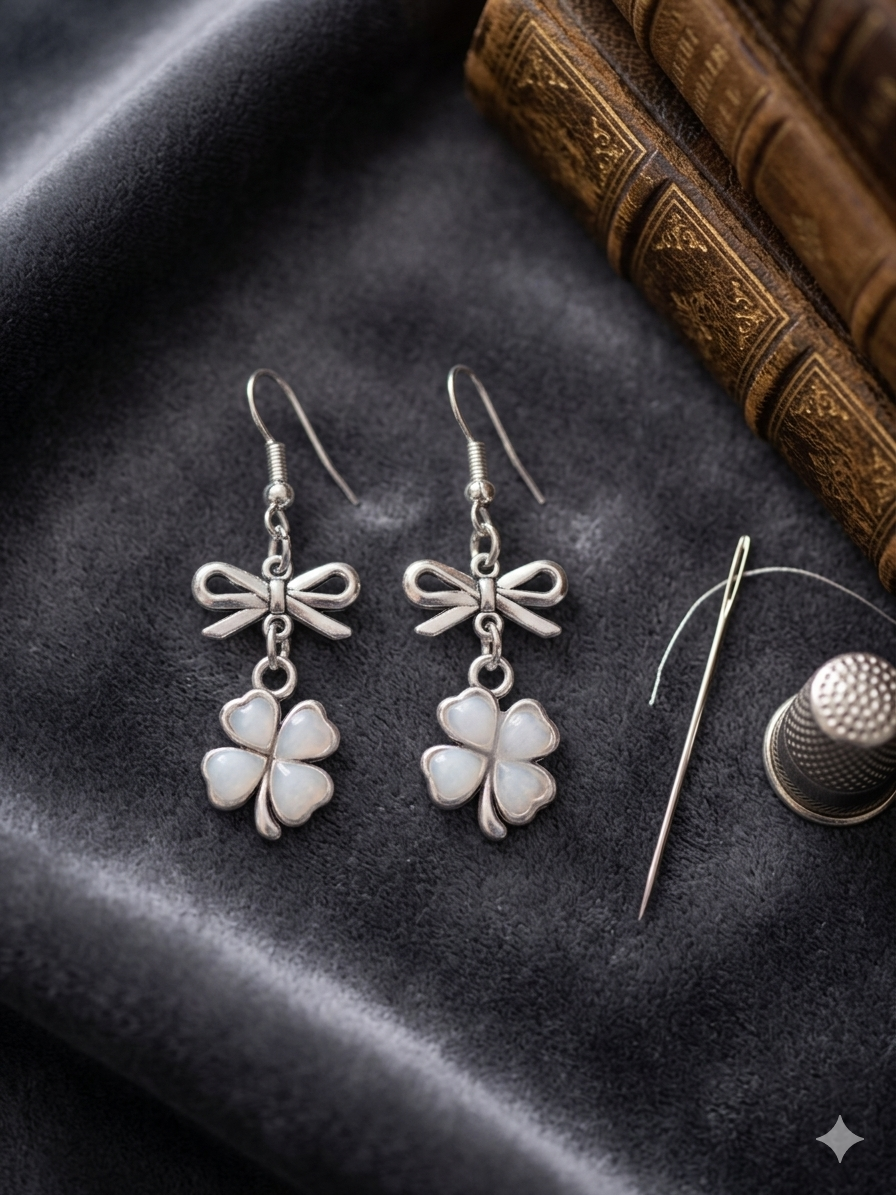Boucles d'oreilles Pendantes Artisanales - Trèfles à 4 Feuilles en Résine