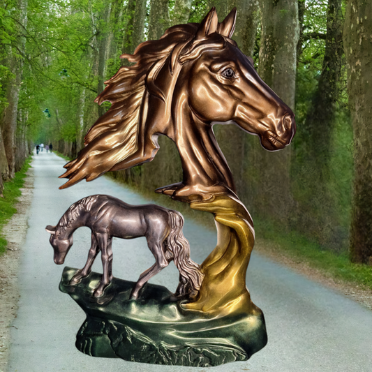 Sculpture Équestre en Résine Époxy Cheval et Poulain – Pièce Unique et Élégante