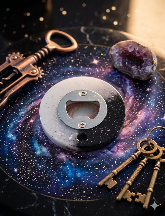 Décapsuleur Rond artisanal – Effet Ombré Noir & Blanc Pailleté "Galaxie" -  idée cadeau pour lui, elle