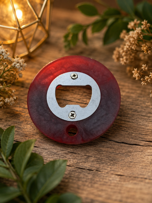 Décapsuleur Rond Artisanal – Rouge Profond & Pailleté -  idée cadeau pour lui, elle