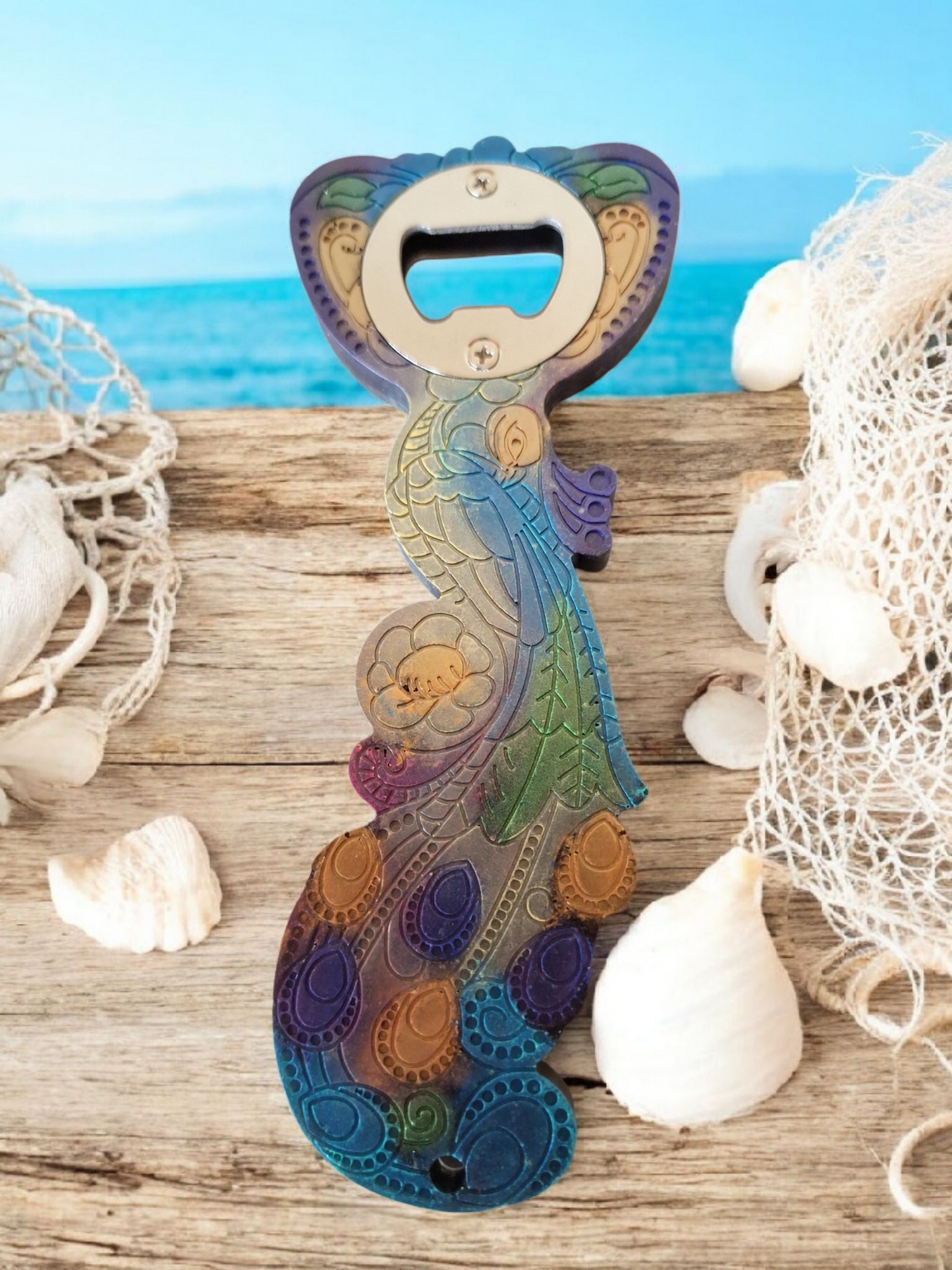 Décapsuleur original en résine époxy – Cadeau artisanal et déco bar unique