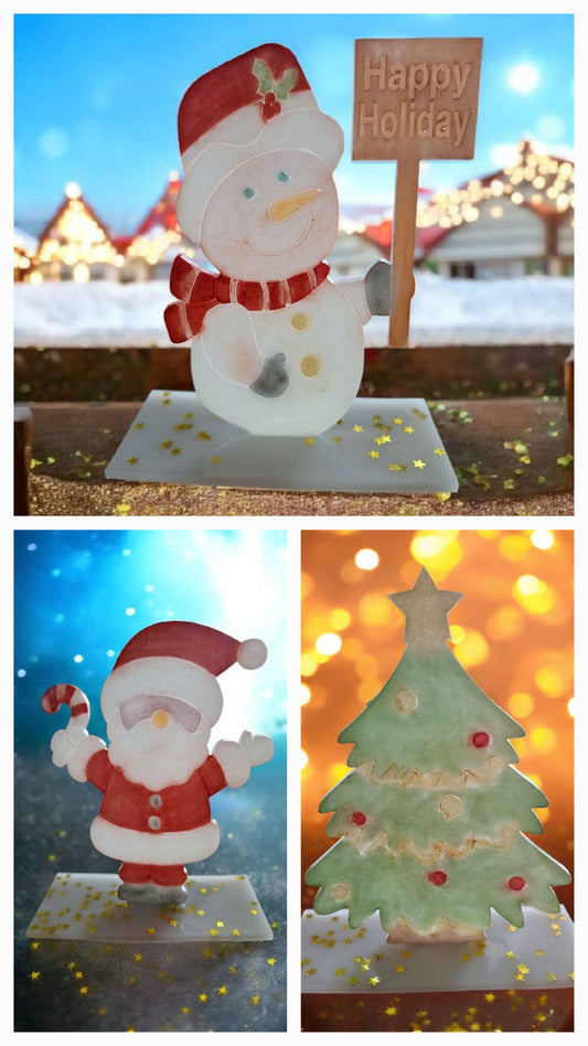 Décoration de Noël en Résine Époxy : Figurine Lumineuse Père Noël, Bonhomme de Neige et Sapin