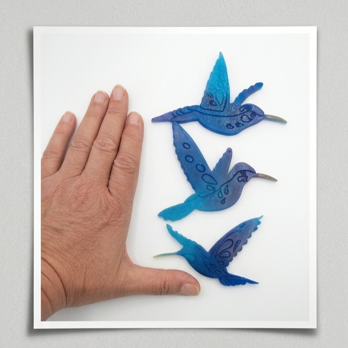 Lot de 3 Colibris Bleu Lagon Percés - A Suspendre ou Déco Murale