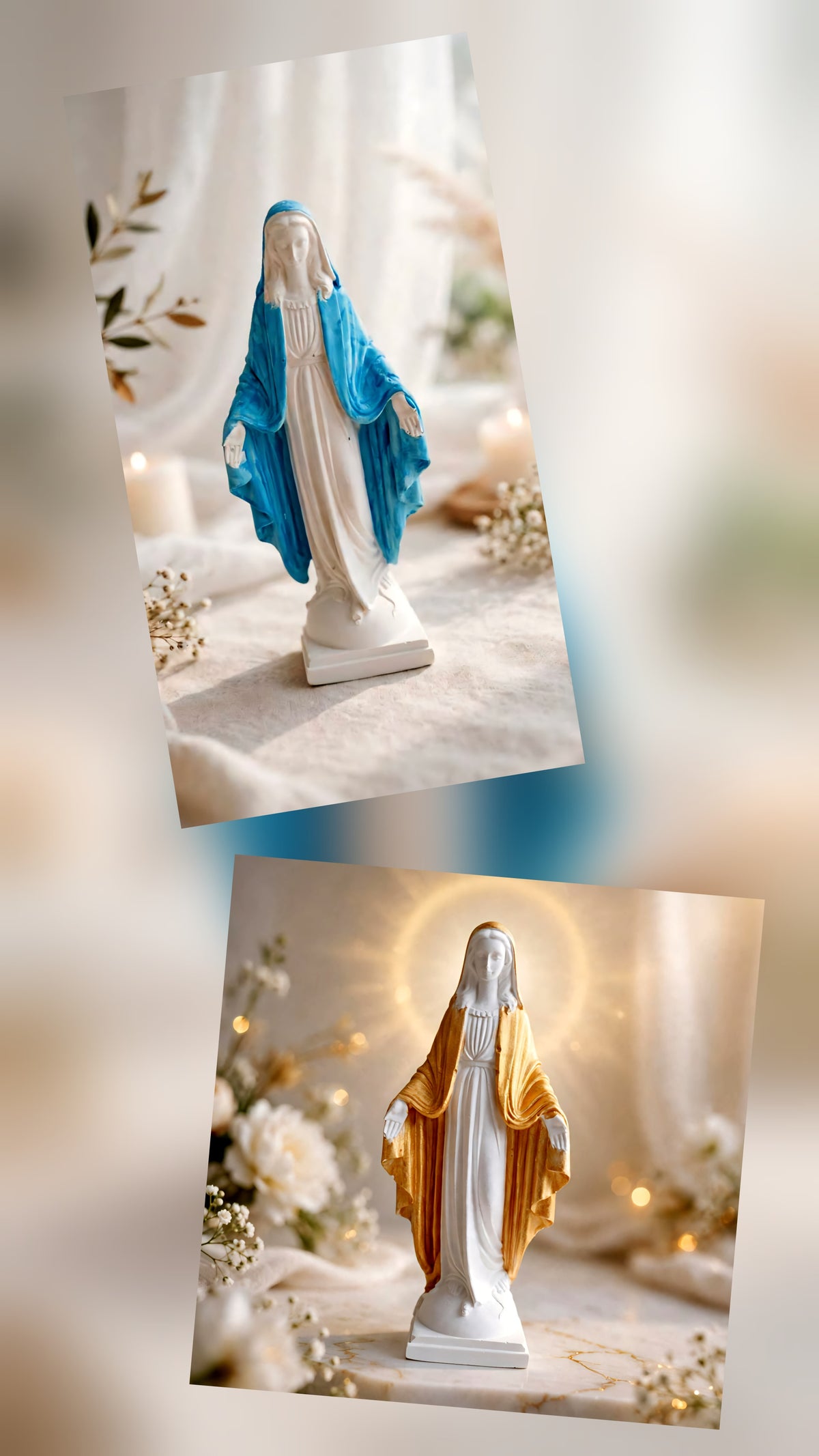 Statue de la Vierge Marie en Résine Naturelle et Or (13 cm) – Création Spirituelle Écoresponsable