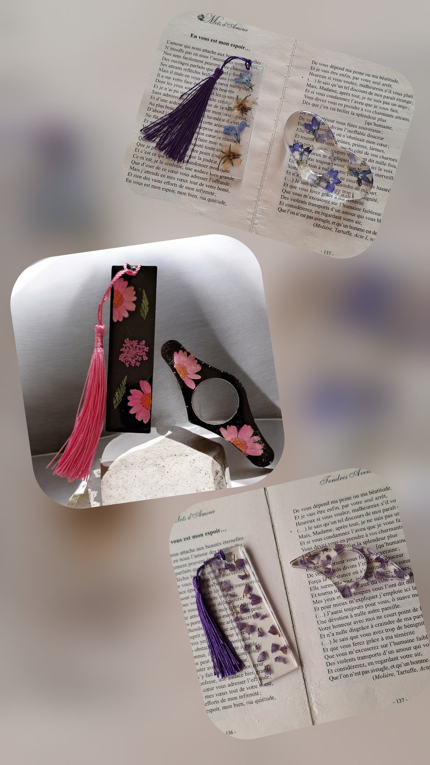 Ensemble Marque-Page & Bague de Lecture Fait Main en Résine Époxy